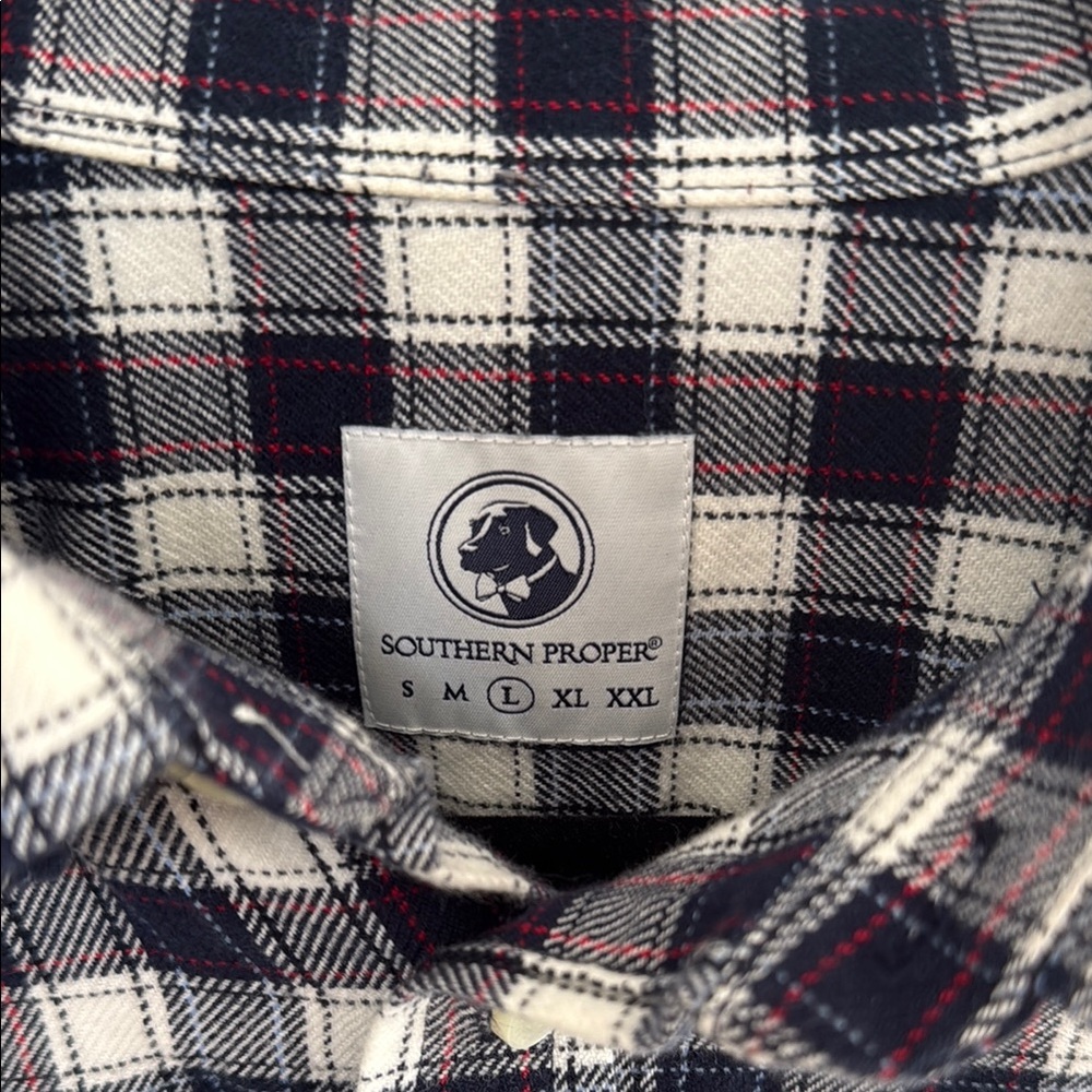 Southern Proper Men's Navy, red light blue  and White Flannel Shirt